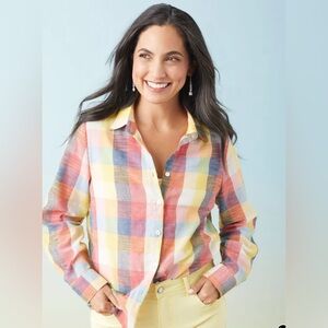 Coco + Carmen ROONEY BRIGHT GINGHAM BLOUSE - Multicolor Plaid NEW Medium